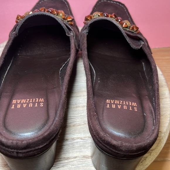 Stuart Weitzman Brown Suede Jeweled Mules Slip On Career Professional Office‎ - Picture 5 of 10